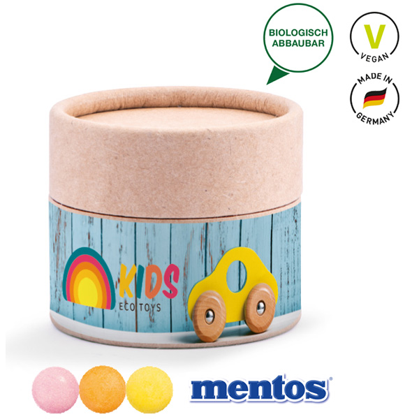 Papierdose Eco Mini mit Mentos, inkl. 4-farbigem Druck