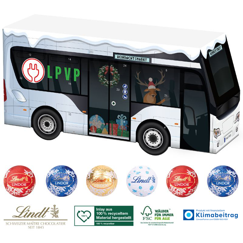 3D Adventskalender Lindt Bus, inkl. 4-farbigem Druck