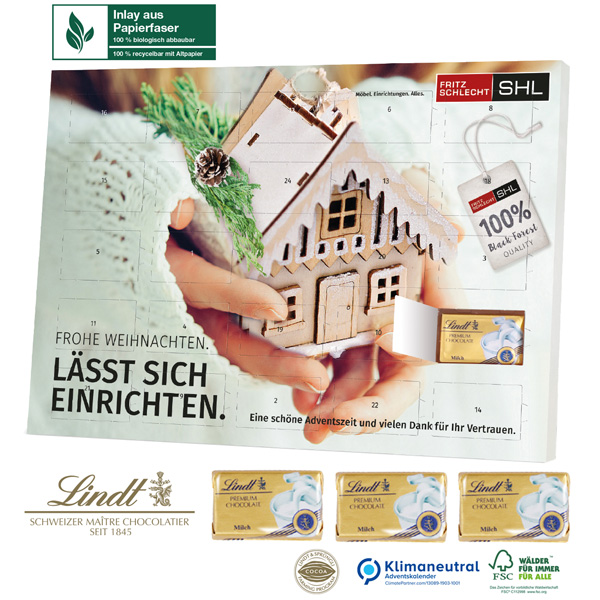 Tisch-Adventskalender Organic Lindt Select Edition, inkl. 4-farbigem Druck