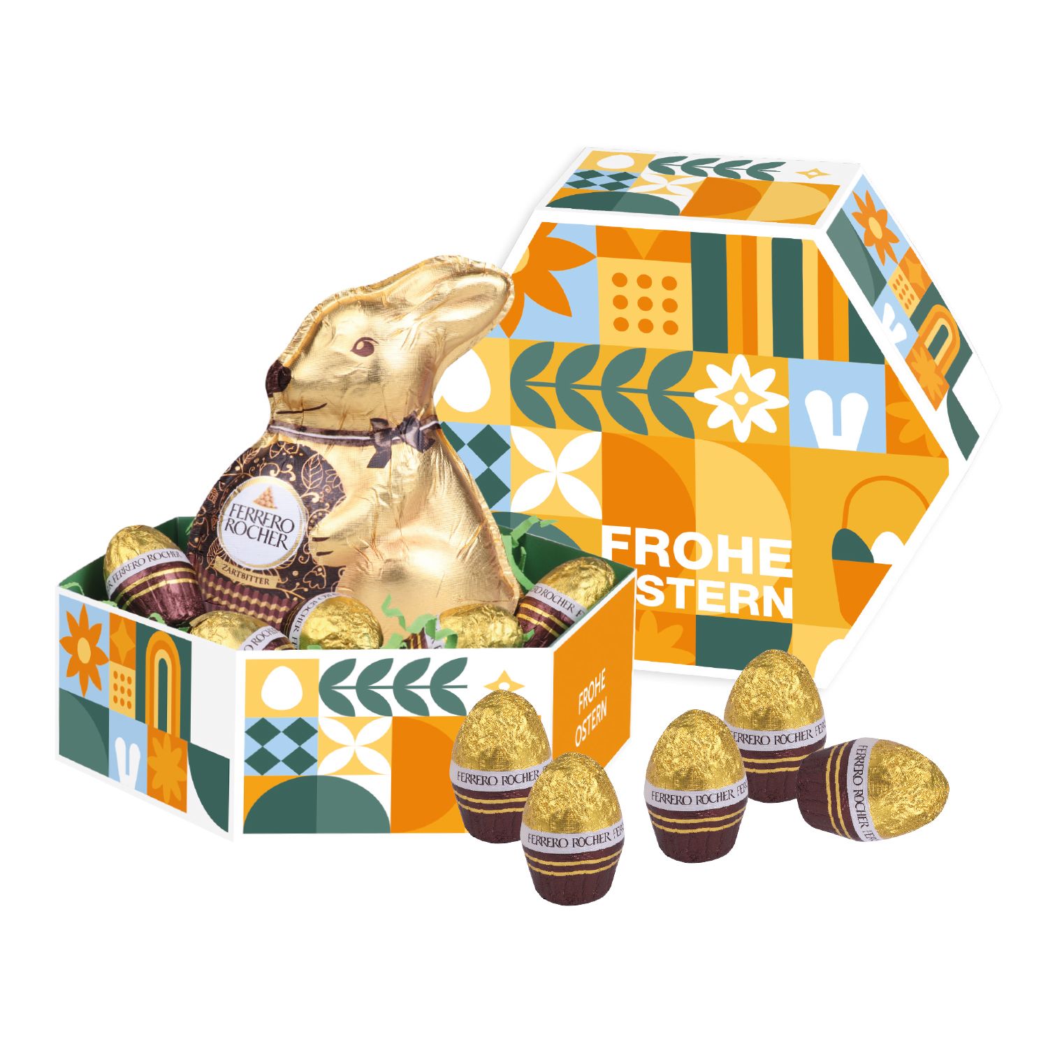 Großes Osternest mit Schokolade von Ferrero Rocher, inkl. 4-farbigem Druck  