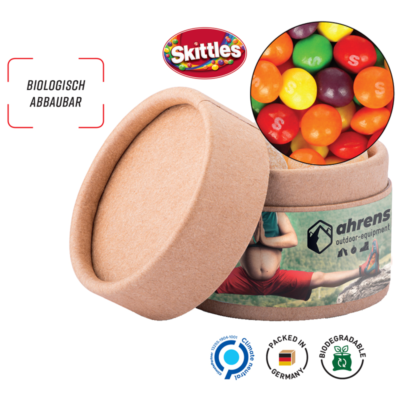 Papierdose Eco Mini mit Skittles, inkl. 4-farbigem Druck