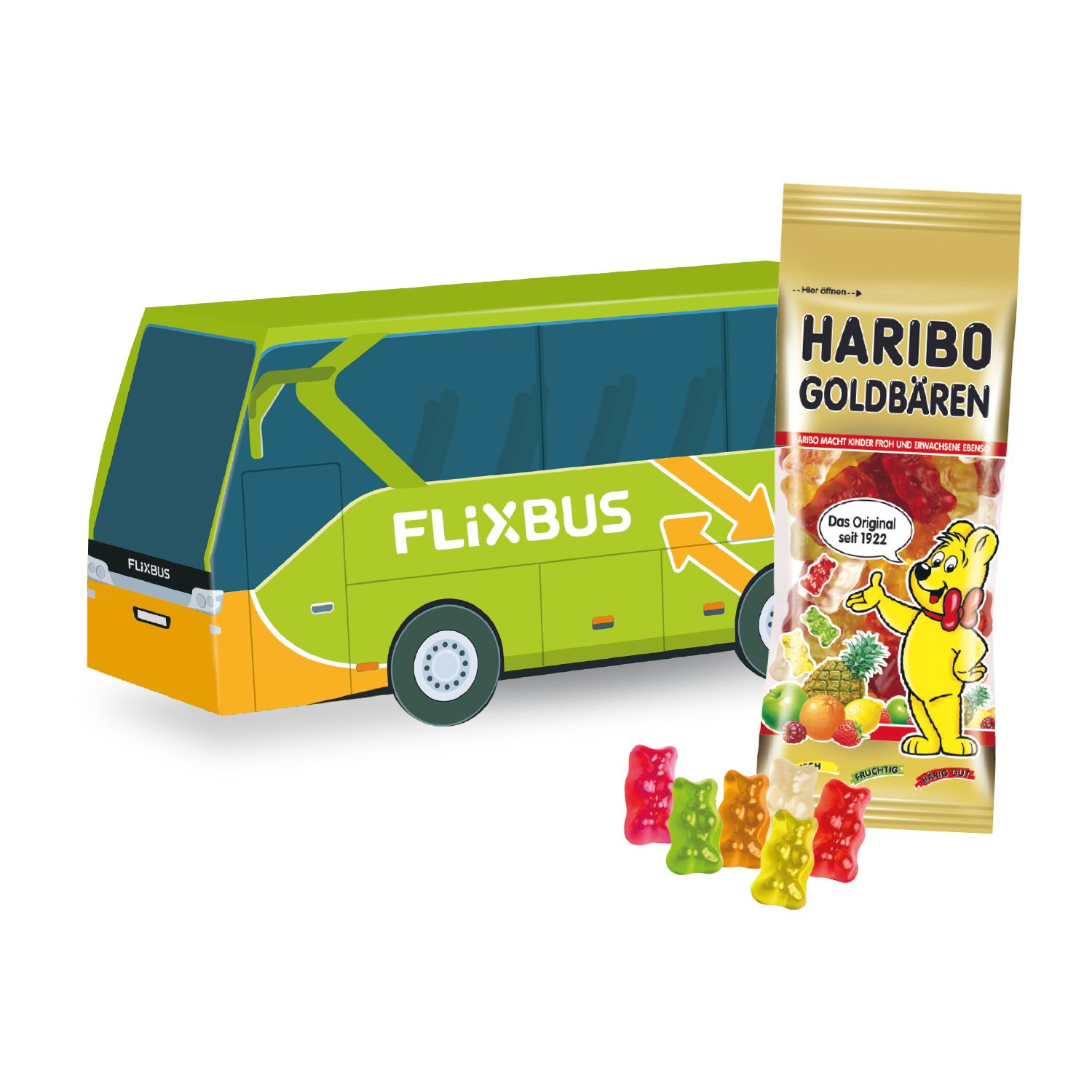 3D Präsent Bus HARIBO Goldbären, inkl. 4-farbigem Druck