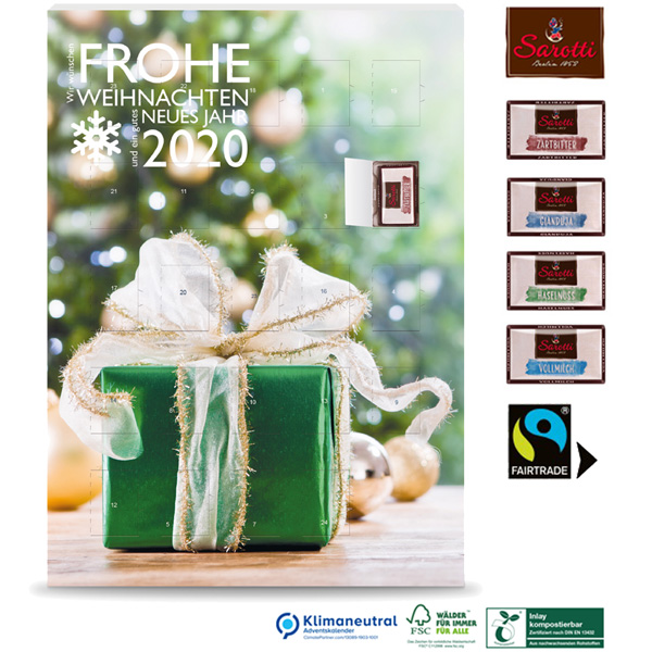 Wand-Adventskalender Fairtrade mit Sarotti (Klimaneutral, FSC), inkl. 4-farbigem Druck