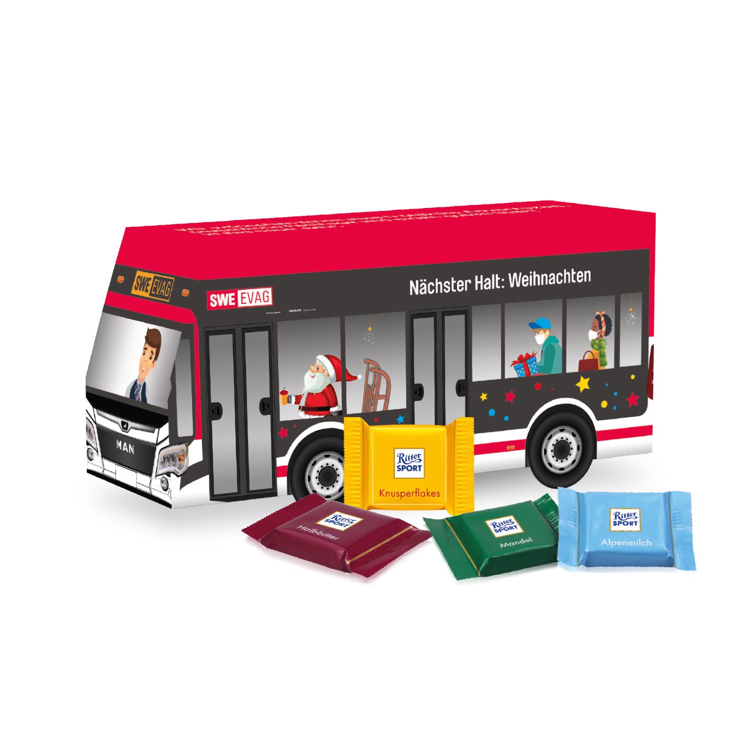 3D Weihnachts-Express Bus Ritter SPORT, inkl. 4-farbigem Druck
