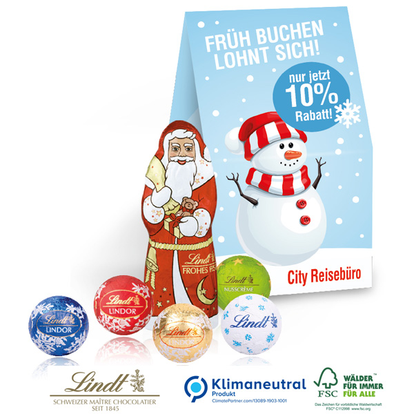 Präsent Christmas Minis Schokoladenmischung Lindt, inkl. 4-farbigem Druck