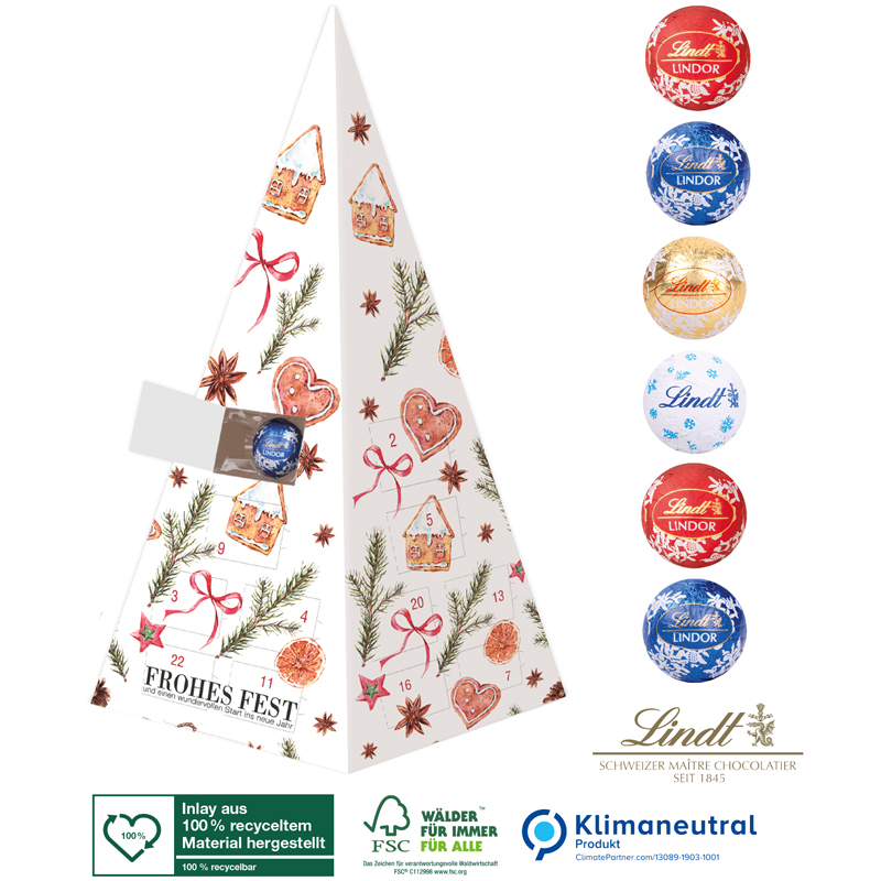 Adventskalender Weihnachtspyramide Lindt Minis, inkl. 4-farbigem Druck