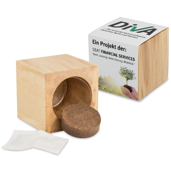 Maxi Pflanz-Würfel aus Holz, inkl. 4-farbigem Druck