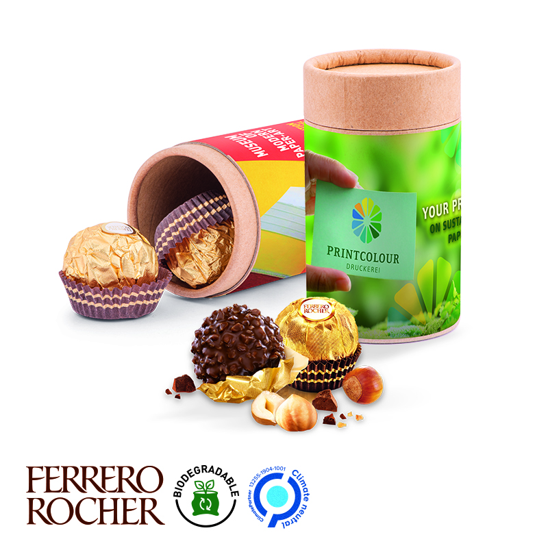 Papierdose Eco Midi mit Ferrero Rocher, inkl. 4-farbigem Druck