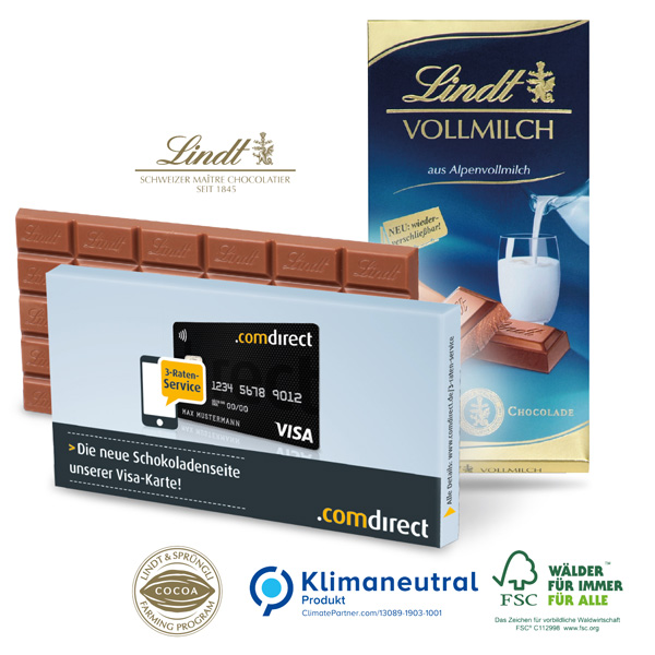 Premium Schokolade von Lindt 100g, inkl. 4-farbigem Druck
