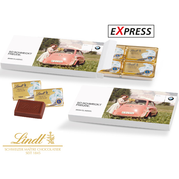 Express Schokolade von Lindt in Präsentbox, inkl. 4-farbigem Druck