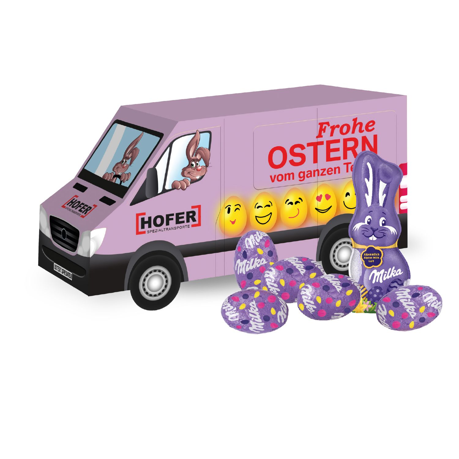 Oster-Transporter Milka Eier, inkl. 4-farbigem Druck