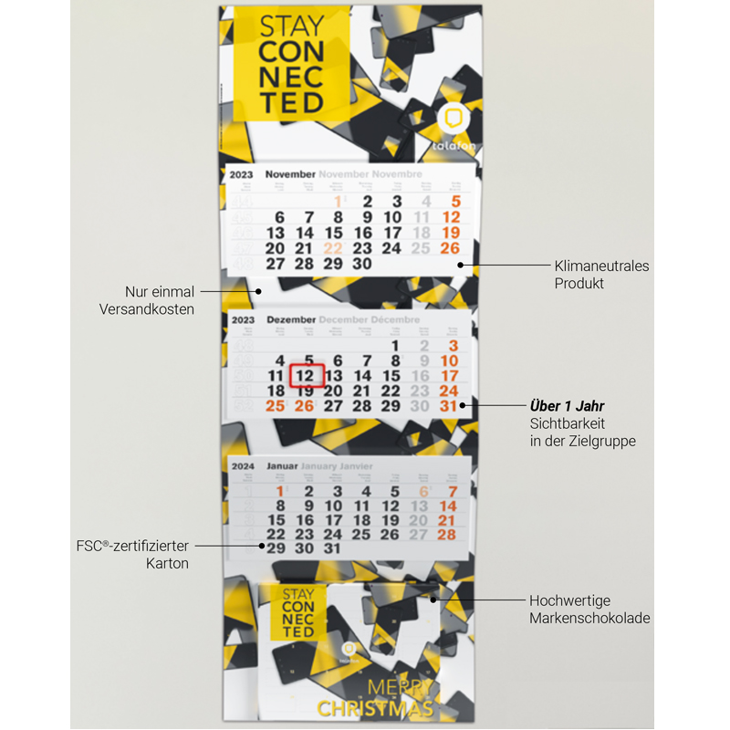 Adventskalender Lindt Naps mit Jahreskalender Eco, inkl. 4-farbigem Druck 