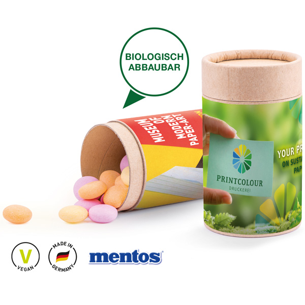 Papierdose Eco Midi mit Mentos Fruit, inkl. 4-farbigem Druck