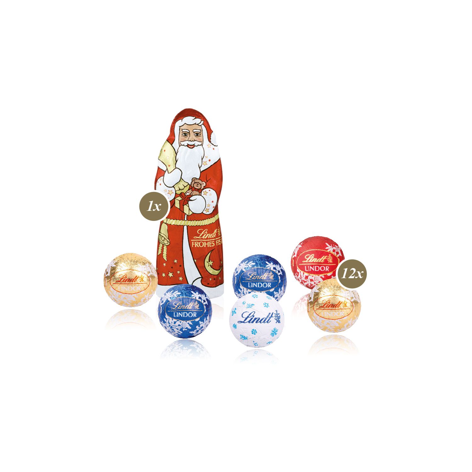 Graspapier Geschenktüte Lindt Santa & Minis, inkl. 4-farbigem Druck