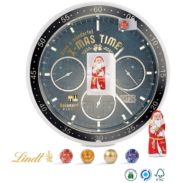 Adventskalender Rund mit Lindt Minis + Weihnachtsmann, inkl. 4-farbigem Druck