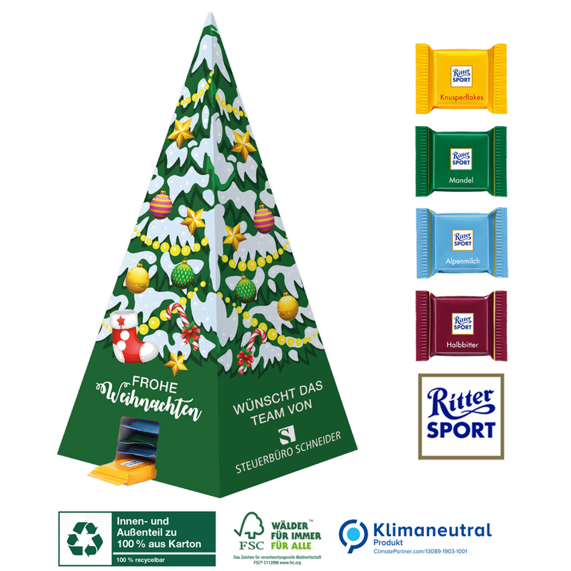 Karton-Adventskalender Weihnachtspyramide Ritter SPORT, inkl. 4-farbigem Druck