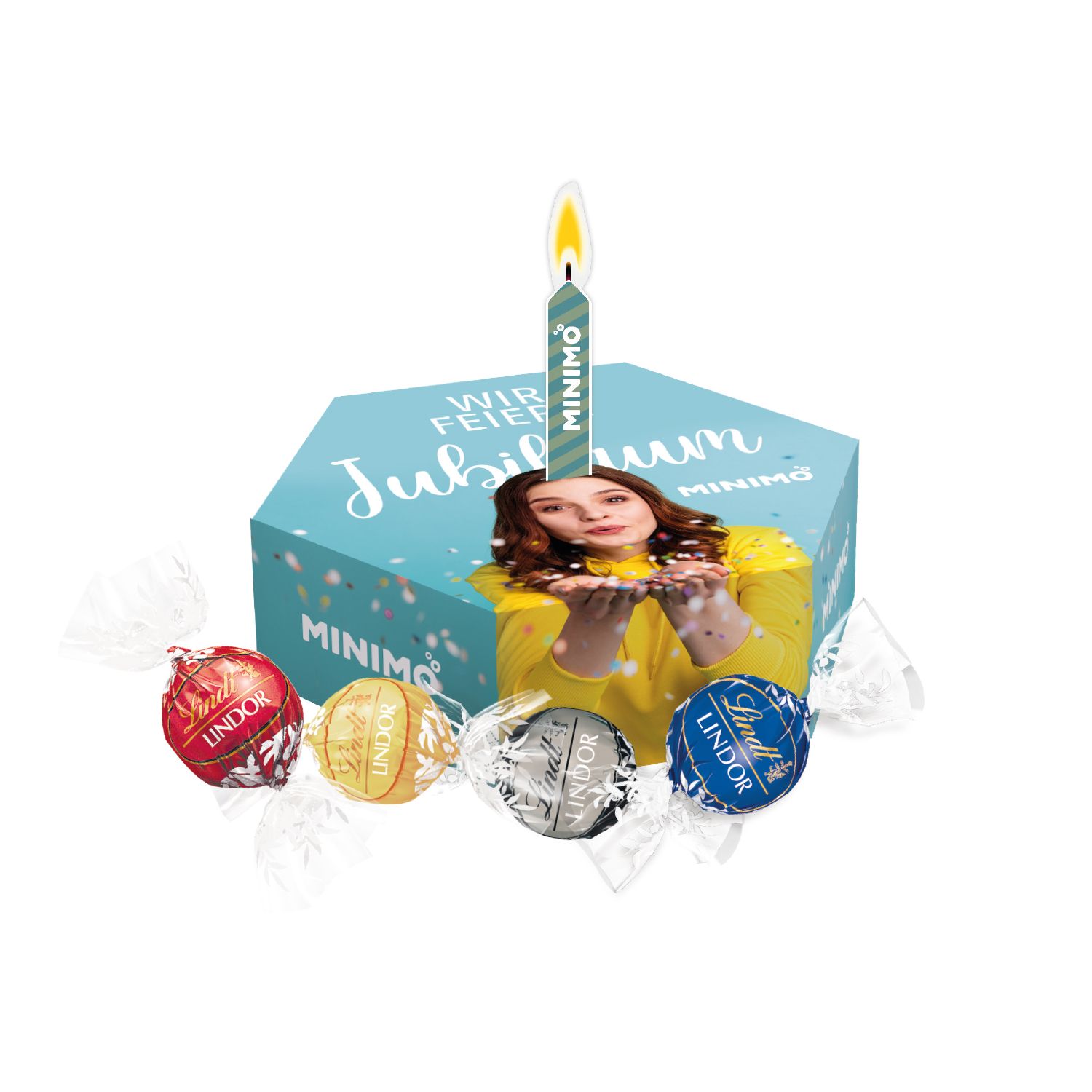 Jubiläums- & Geburtstags-Box Lindor Pralinés, inkl. 4-farbigem Druck