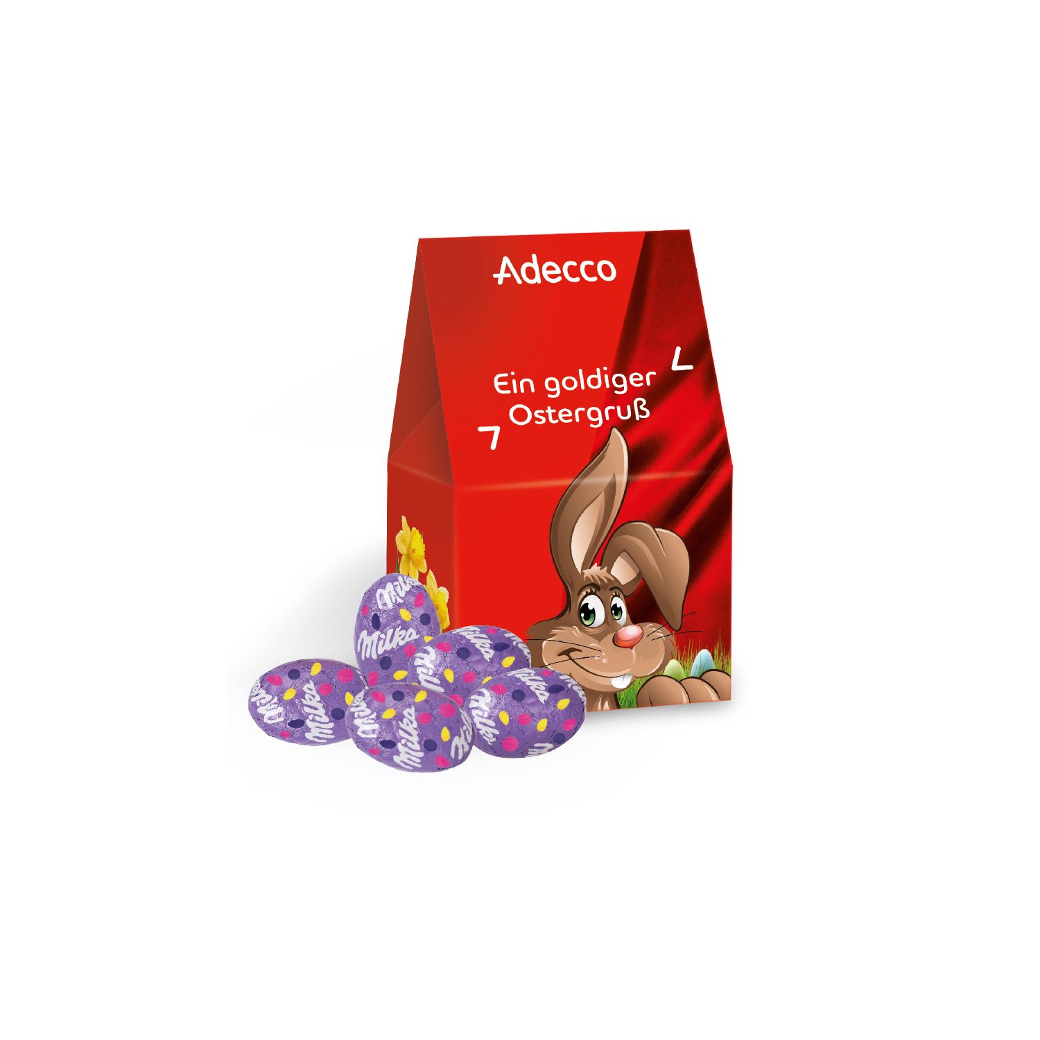 Businesspräsent „Selection Mini“ mit Milka Alpenmilch Ostereier, inkl. 4-farbigem Druck