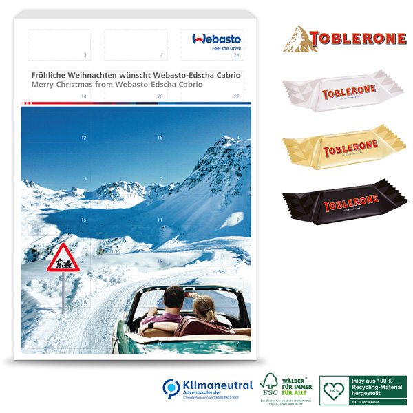 Adventskalender TOBLERONE Mix (Klimaneutral, FSC®), inkl. 4-farbigem Druck