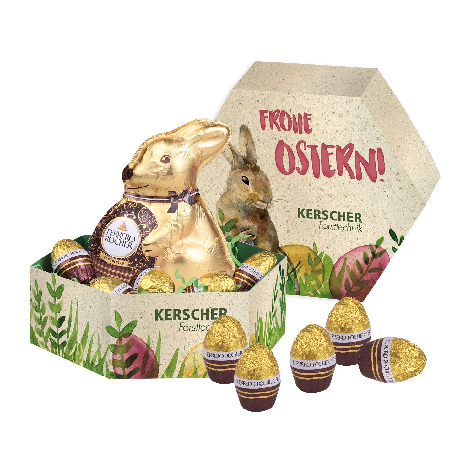 Großes Osternest mit Schokolade von Ferrero Rocher, inkl. 4-farbigem Druck  