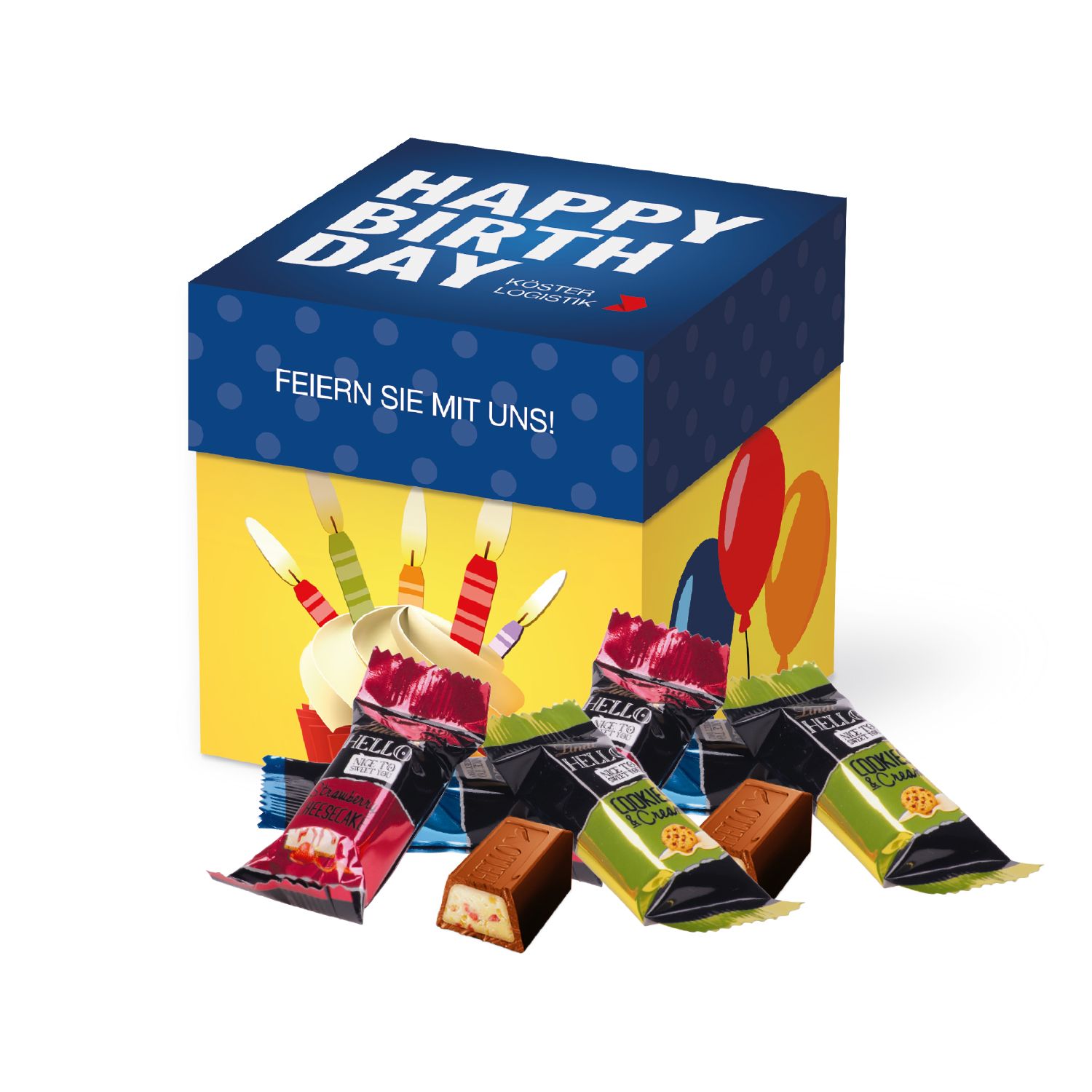 Lindt HELLO Mini Stick Mix-Werbebox, inkl. 4-farbigem Druck