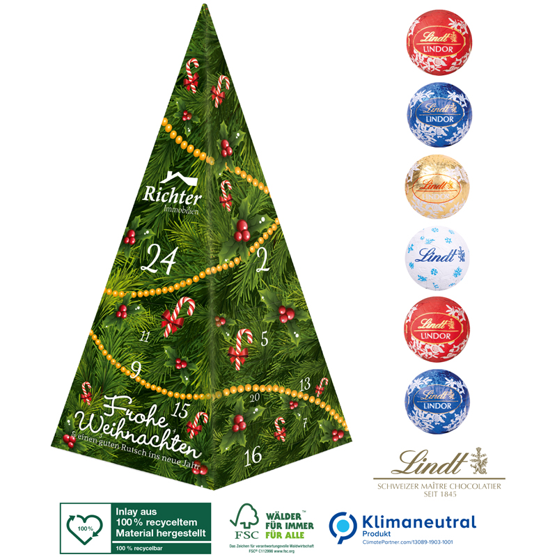 Adventskalender Weihnachtspyramide Lindt Minis, inkl. 4-farbigem Druck