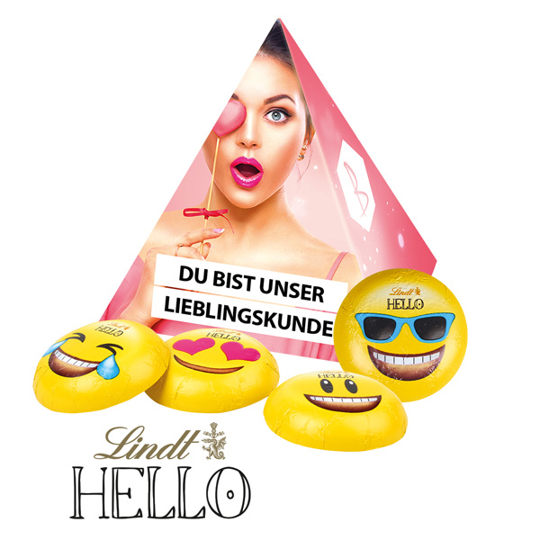 Werbe-Pyramide mit Lindt HELLO, inkl. 4-farbigem Druck