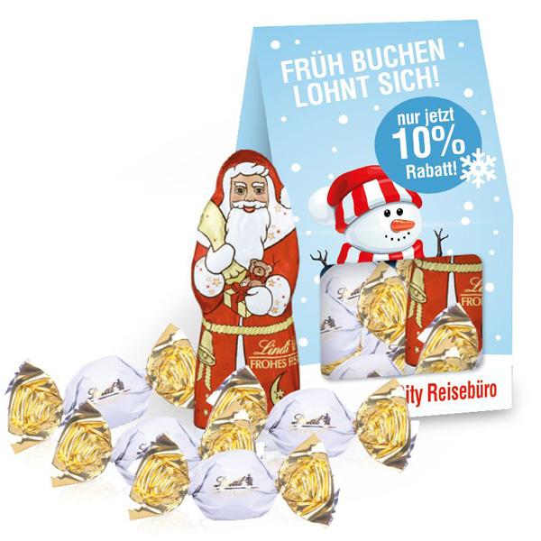 Präsent Christmas Minis Lindt Santa & Vollmilchkugeln, inkl. 4-farbigem Druck