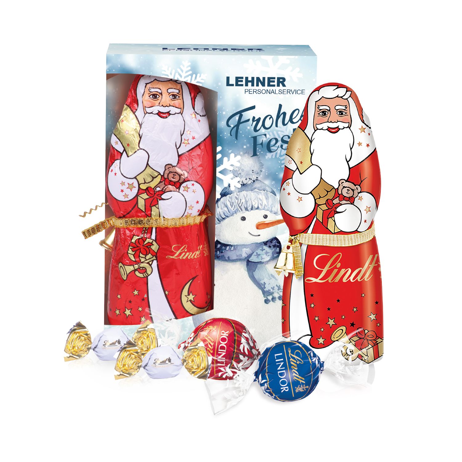 Premium Präsent mit Lindt Weihnachtsmann, inkl. 4-farbigem Druck