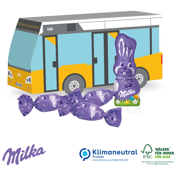 3D Oster-Bus Milka, inkl. 4-farbigem Druck