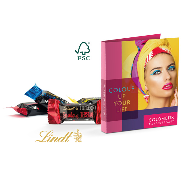 Werbekarte Midi Lindt HELLO Mini Stick, inkl. 4-farbigem Druck