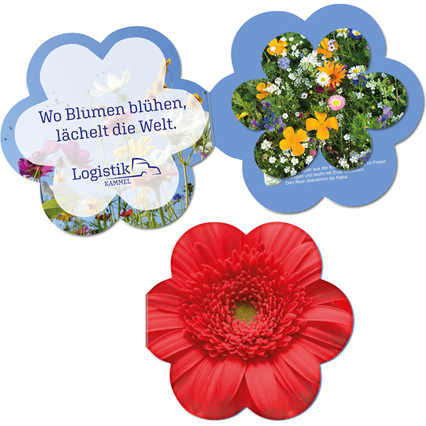 Samenpapier in Klappkärtchen Blume, inkl. 4-farbigem Druck 