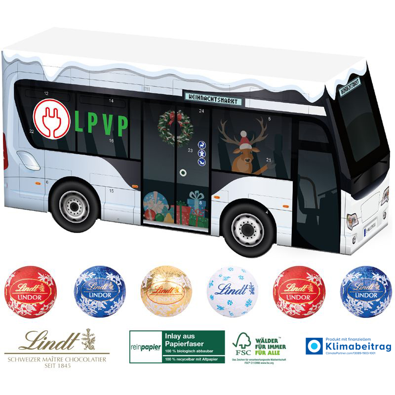 3D Adventskalender Lindt Bus Organic, inkl. 4-farbigem Druck