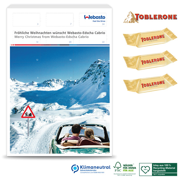 Wand-Adventskalender TOBLERONE Classic (Klimaneutral, FSC), inkl. 4-farbigem Druck