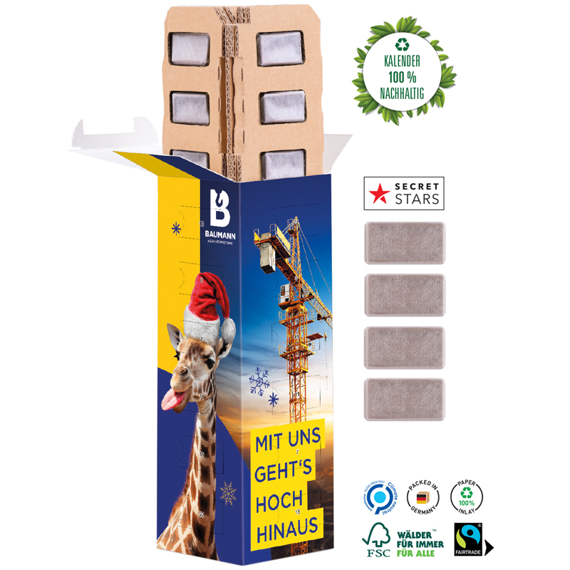 ECO High Tower Adventskalender Fairtrade , inkl. 4-farbigem Druck 