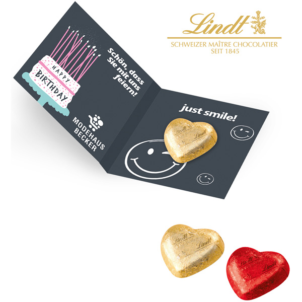 Werbe-Klappkarte mit Lindt Schokoladenherz (5 g), inkl. 4-farbigem Druck