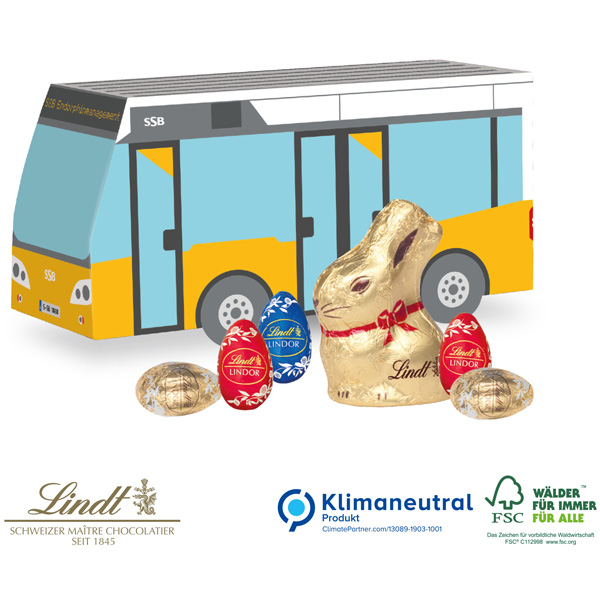 3D Oster-Bus Lindt Goldhase und Eier, inkl. 4-farbigem Druck