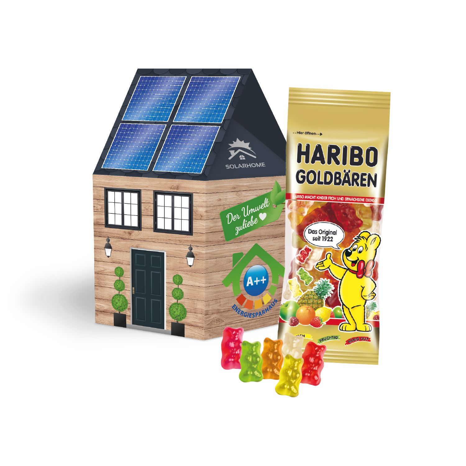 3D Präsent Haus HARIBO Goldbären, inkl. 4-farbigem Druck