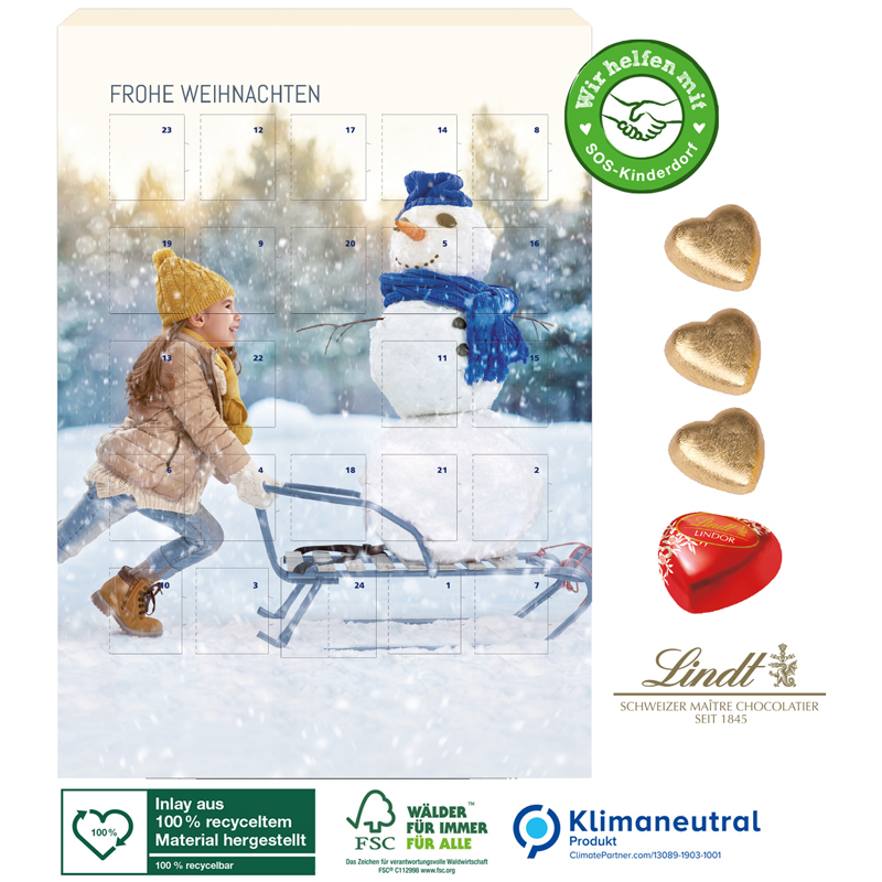 Adventskalender Lindt Schokoladen-Herzen, inkl. 4-farbigem Druck