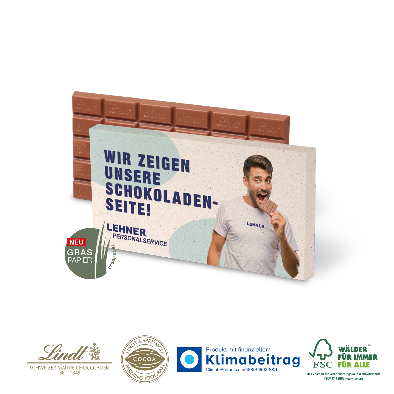 Premium Schokolade von Lindt 100g, inkl. 4-farbigem Druck