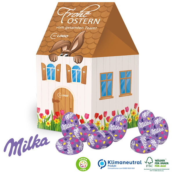 3D Osterhaus Milka Eier, inkl. 4-farbigem Druck