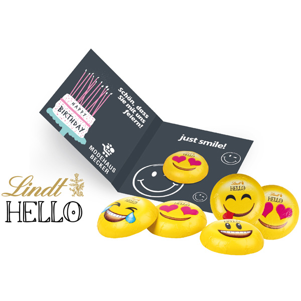 Werbe-Klappkarte mit Lindt HELLO Mini Emoti, inkl. 4-farbigem Druck