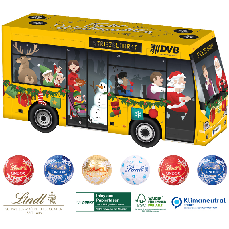 3D Adventskalender Lindt Bus Organic, inkl. 4-farbigem Druck