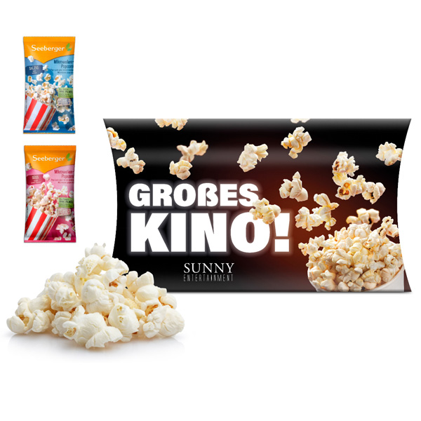 Mikrowellen Popcorn der Marke Seeberger in Werbekartonage, inkl. 4-farbigem Druck 