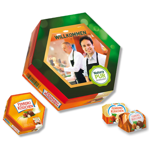 Ferrero Küsschen Box mit Promoeinleger, 4-farbig bedruckt