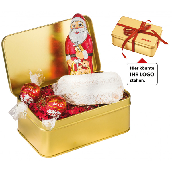 Edle Goldbox mit Weihnachtsfüllung, inkl. Druck