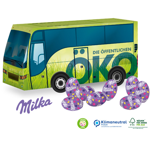3D Oster-Bus Milka Eier, inkl. 4-farbigem Druck