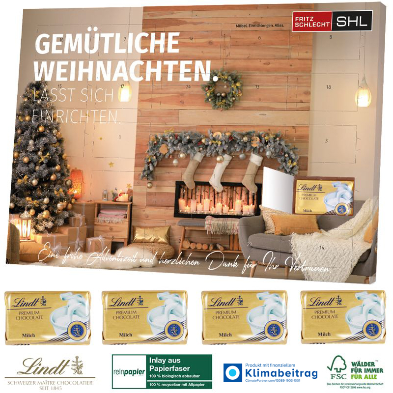 Tisch-Adventskalender Lindt Select Edition Organic, inkl. 4-farbigem Druck