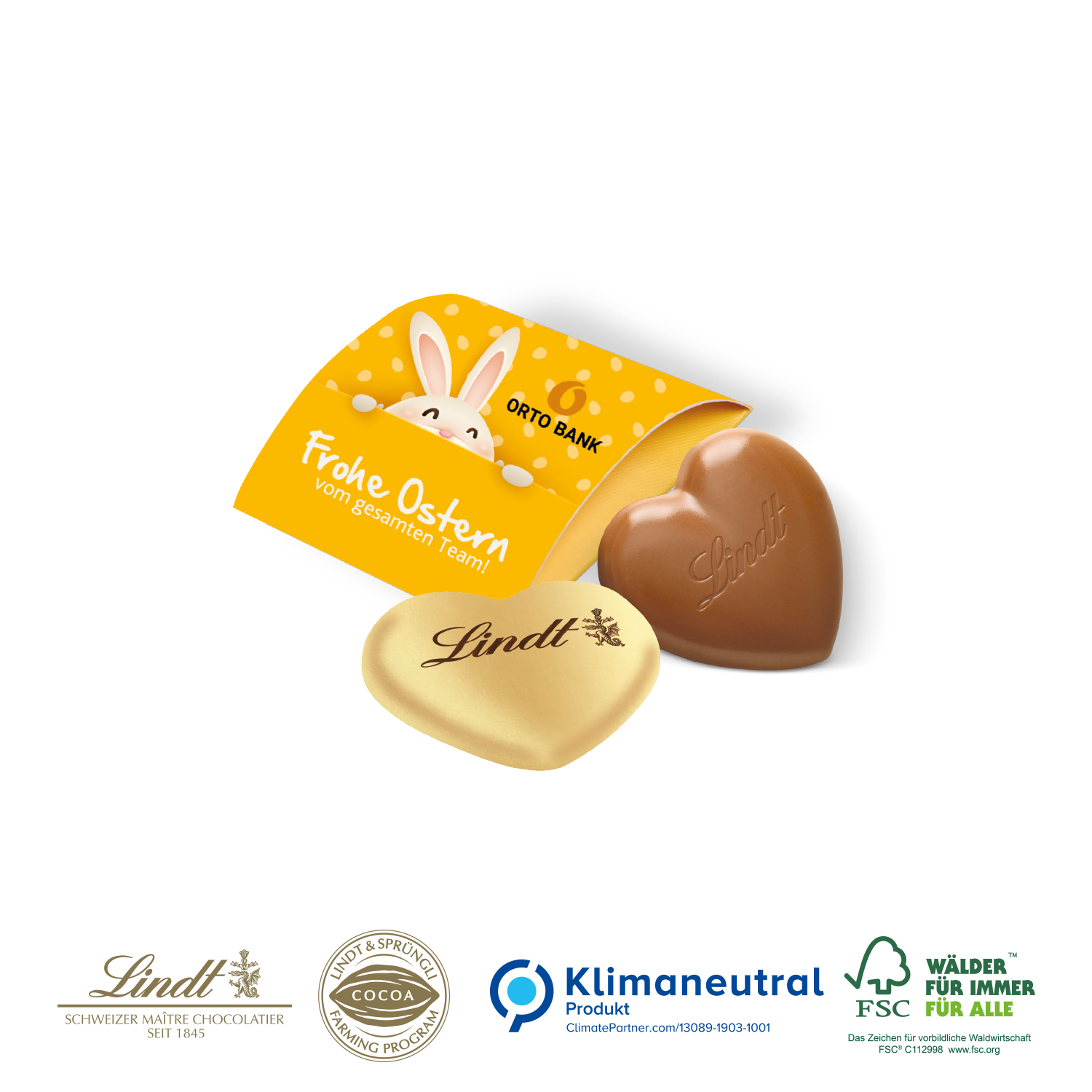 Werbebriefchen Ostern mit Lindt Herz (20 g), inkl. 4-farbigem Druck