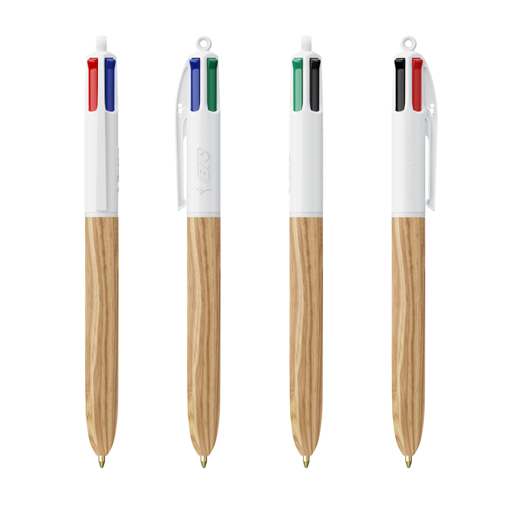 BIC® 4 Colours Wood Style - Weiß/Naturholz
